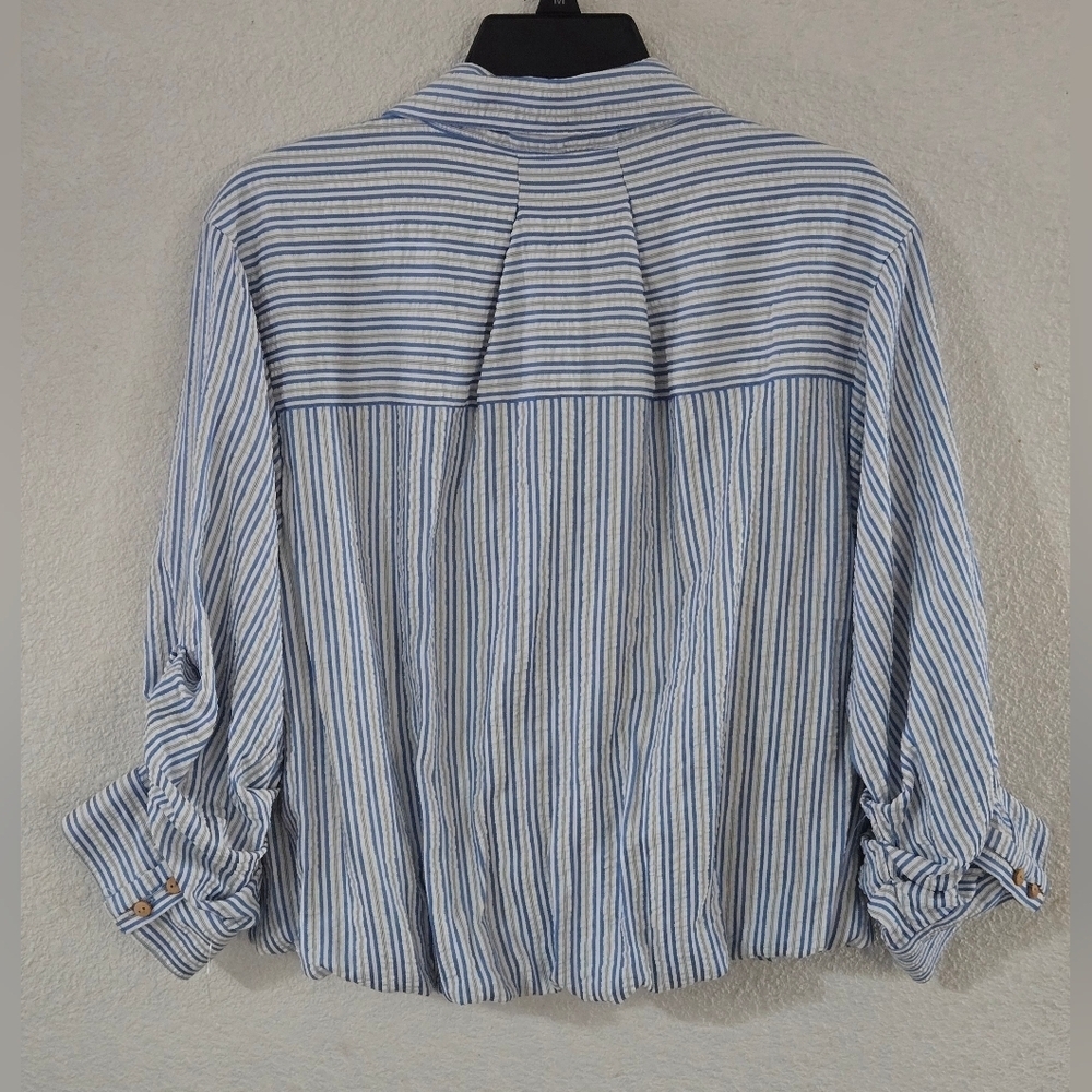 Democracy Blue and White Striped Button-Down Shirt - Picture 3 of 9